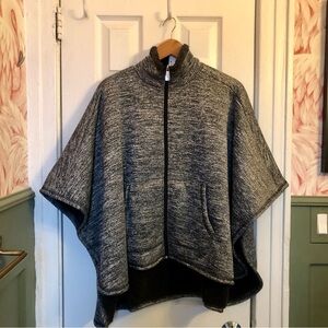 NWT Calvin Klein gray cape/poncho with pockets and black faux fur interior